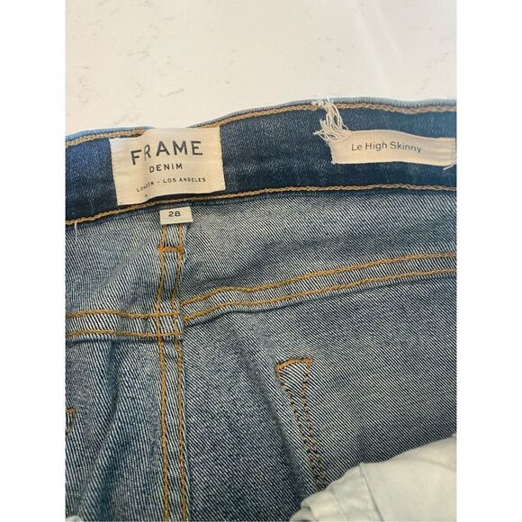 Frame Le skinny triangle raw hem blue jeans size 28 - Picture 4 of 10